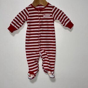 Carter's Candy Cane Striped Santa's Helper Footed Long Sleeve One Piece 3 Months